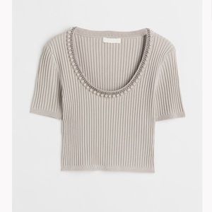 H&M Rhinestone-embellished Rib-knit Crop Top